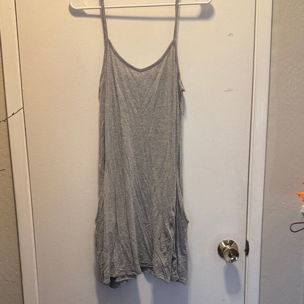 Enough About Me Gray Spaghetti Strap Dress with Pockets